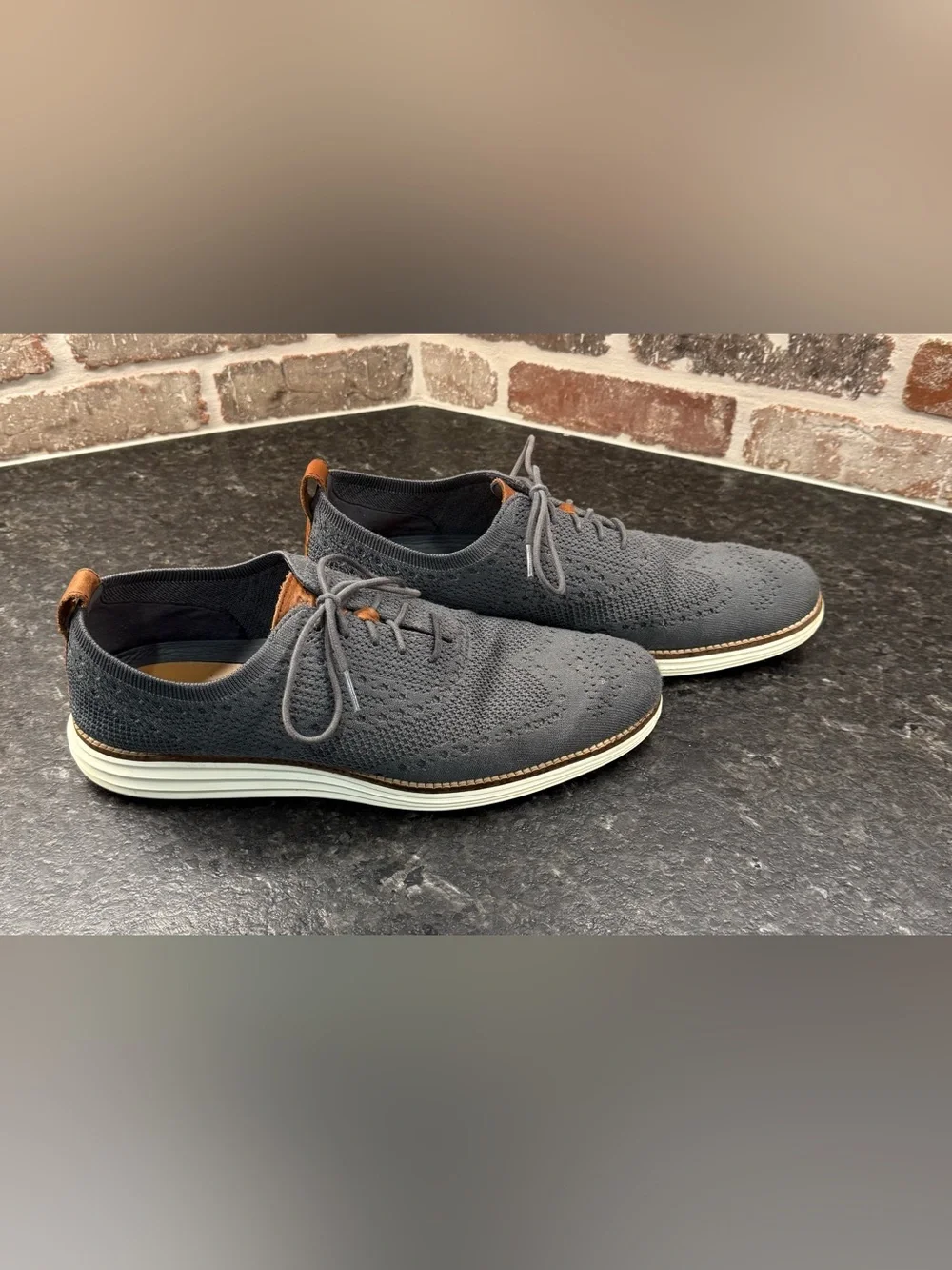 Cole Haan Original Grand Energyweave Wingtip Oxfords in Gray with Brown Accents